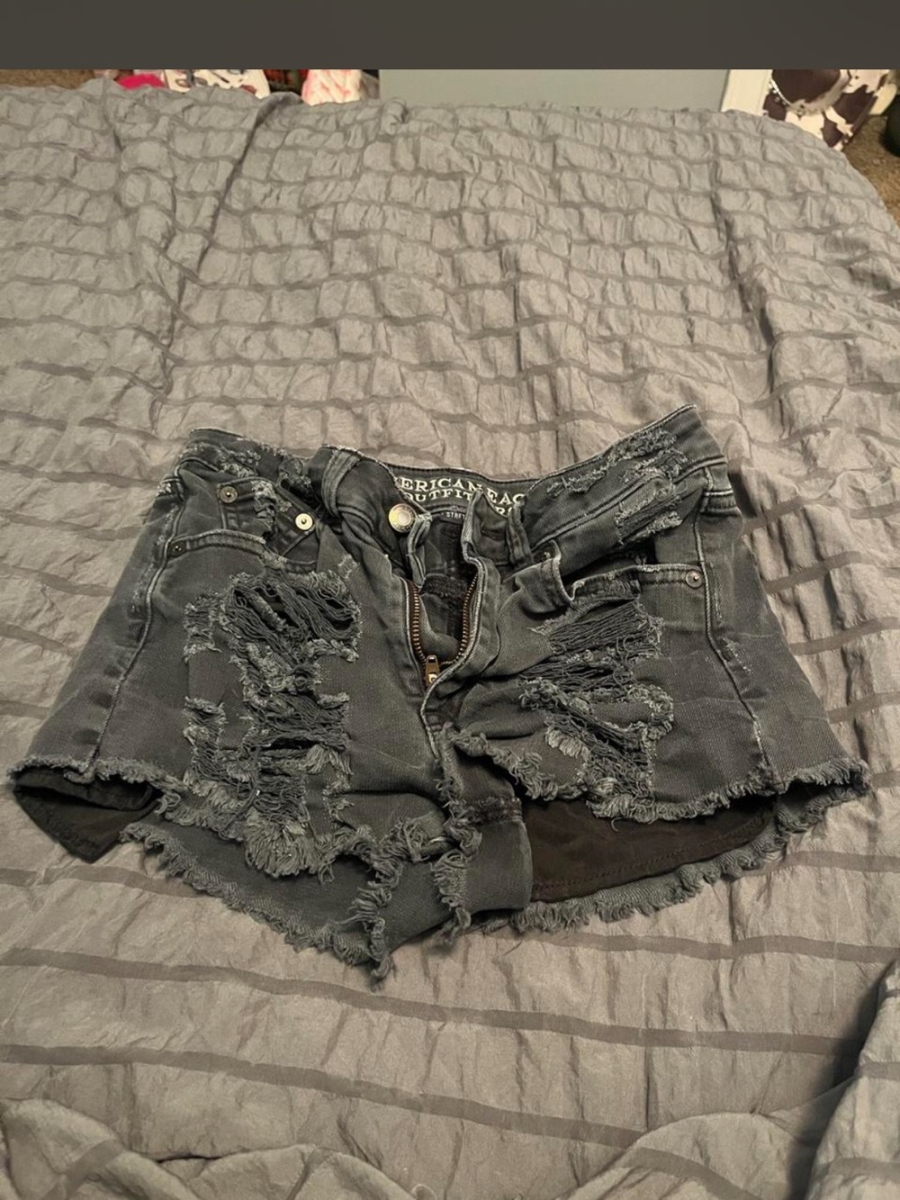 American Eagle Outfitters Black Distressed Denim Cutoff Shorts